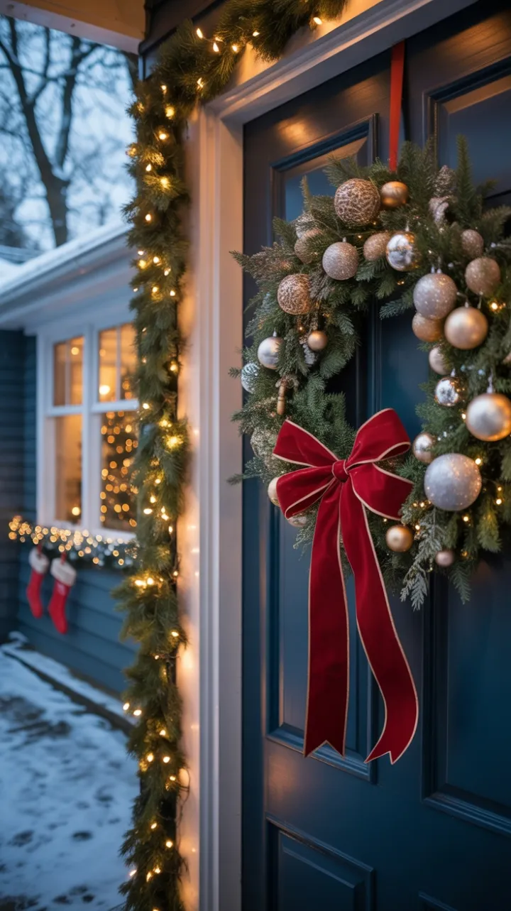 A Velvet-Bowed Welcome on a Snowy Christmas Evening
