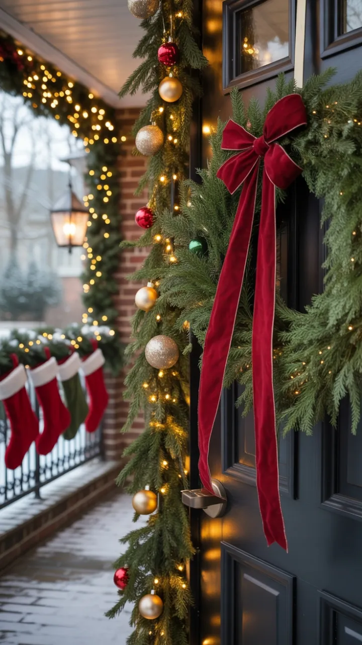 Velvet Bow and Twinkling Lights A Classic Christmas Welcome