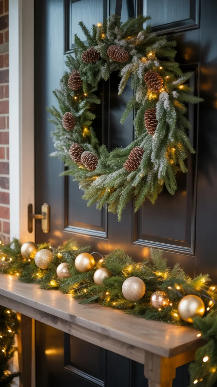 Warm Golden Welcome with Evergreen Wreath