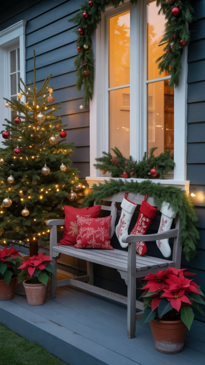Twilit Christmas Porch Wrapped in Warmth