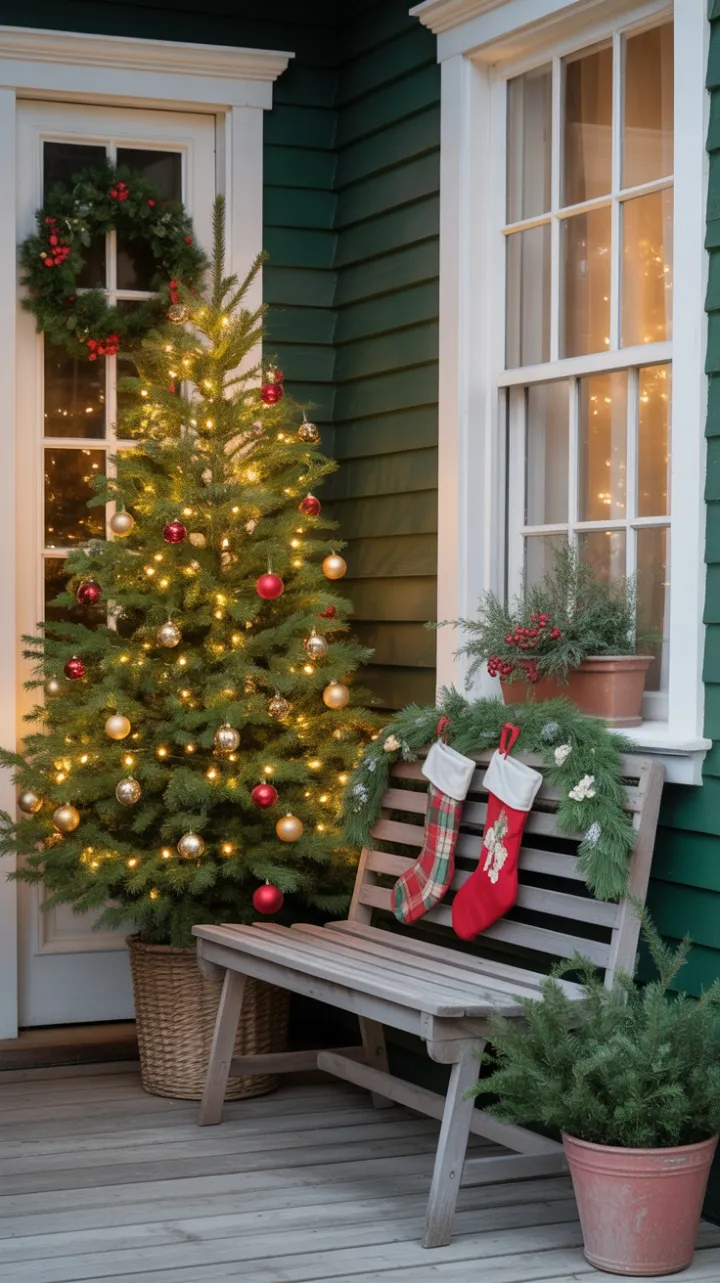 Twinkling Christmas Porch Radiating Warm Winter Welcome
