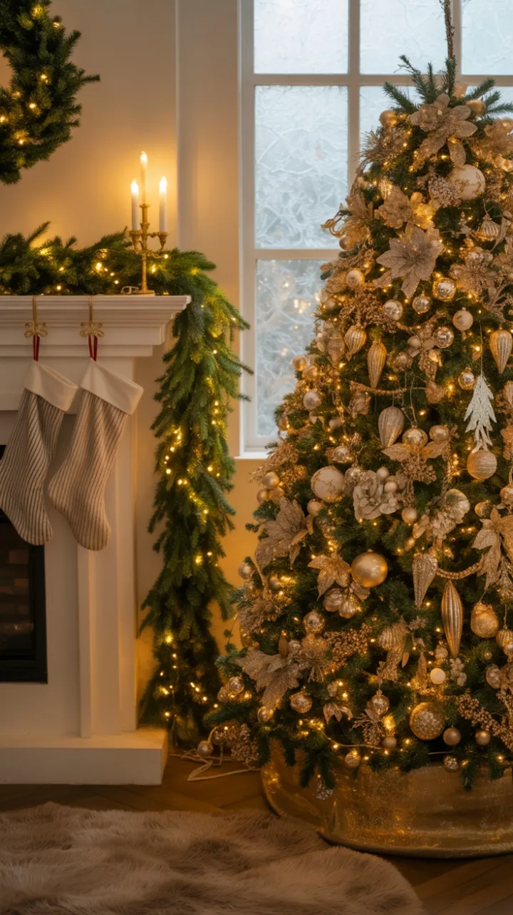 Golden Glow of a Cozy Christmas Living Room