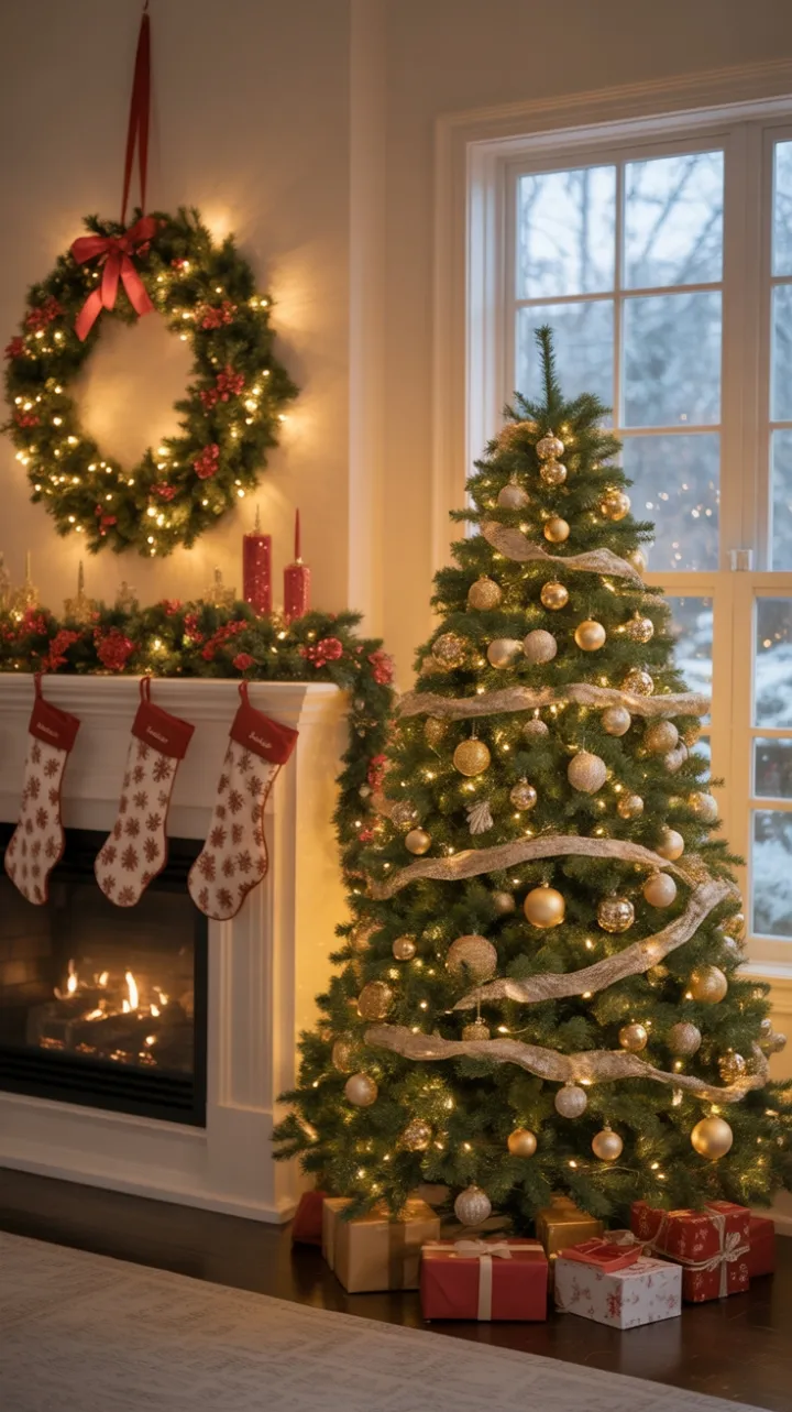 Snow-Kissed Hearth on a Golden Christmas Evening