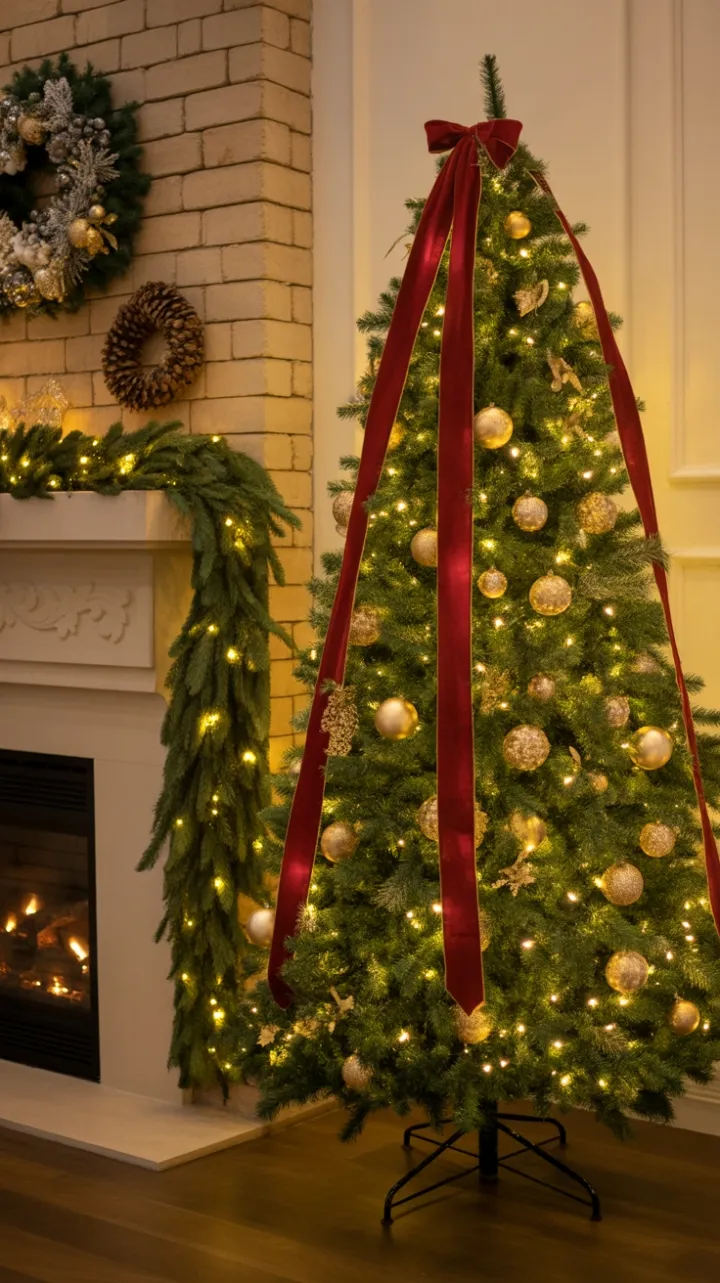 Cozy Fireside Christmas with Velvet-Ribboned Fir