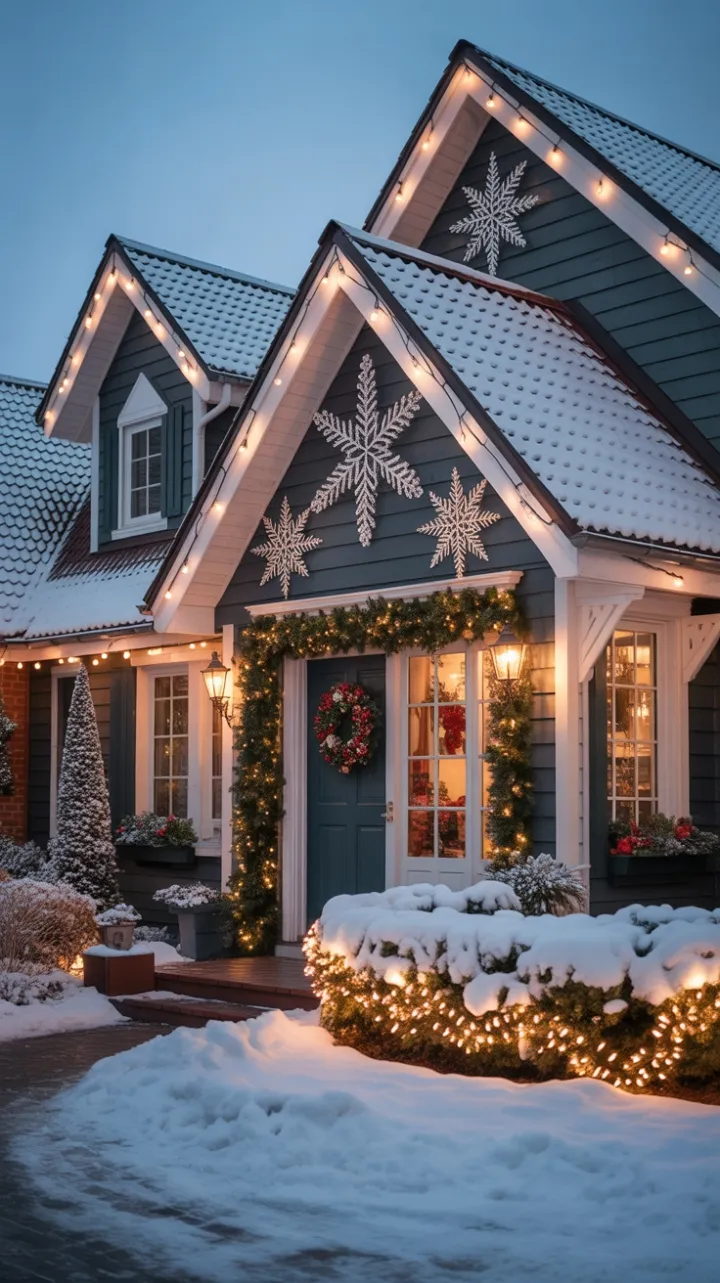 Snow-Kissed Christmas Cottage Bathed in Warm Light