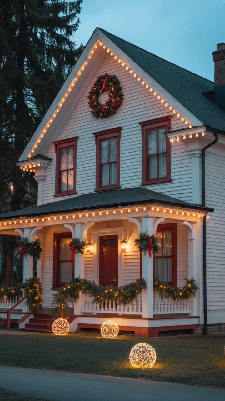 Twilit Victorian Wrapped in Holiday Glow