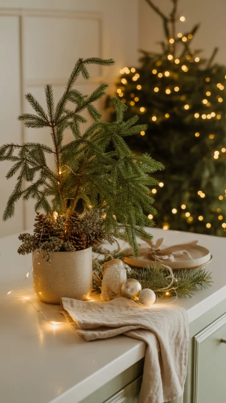 Twinkling Warmth on a Minimalist Christmas Countertop