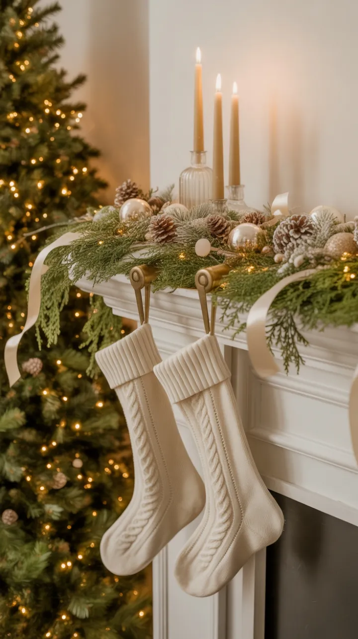 Softly Lit Neutral Christmas Mantel