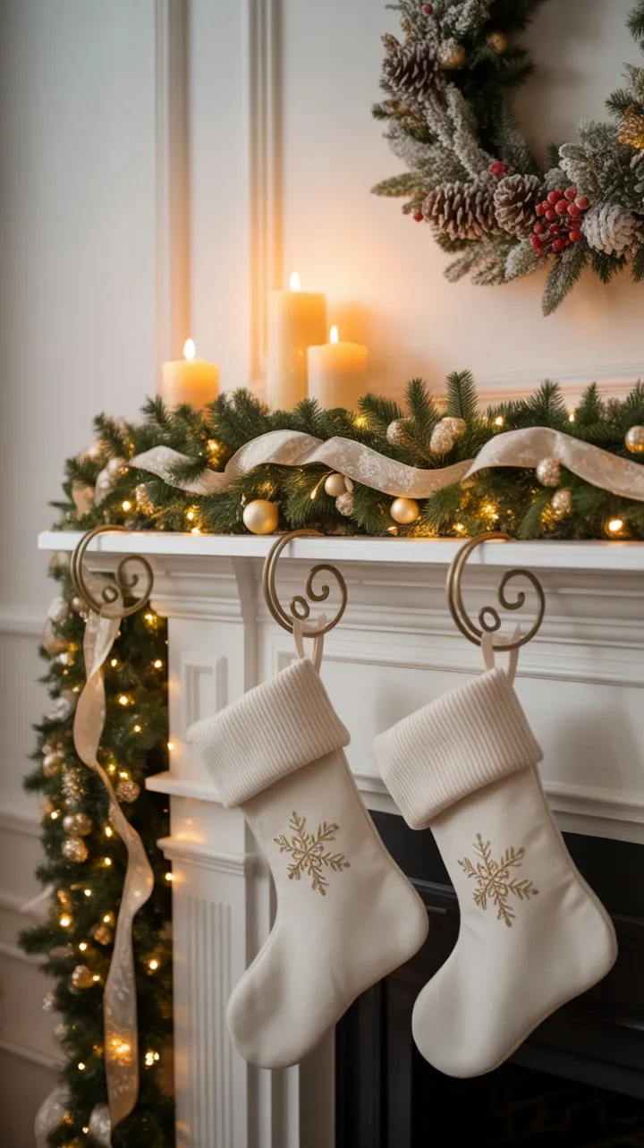 Twinkling Lights and Timeless Elegance on a Christmas Mantel