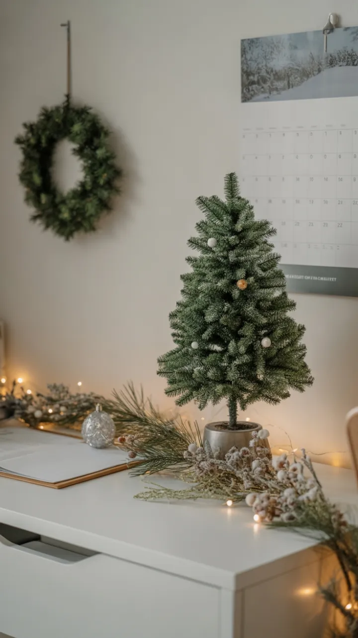 Quietly Festive Desk Bathed in Warm Winter Light