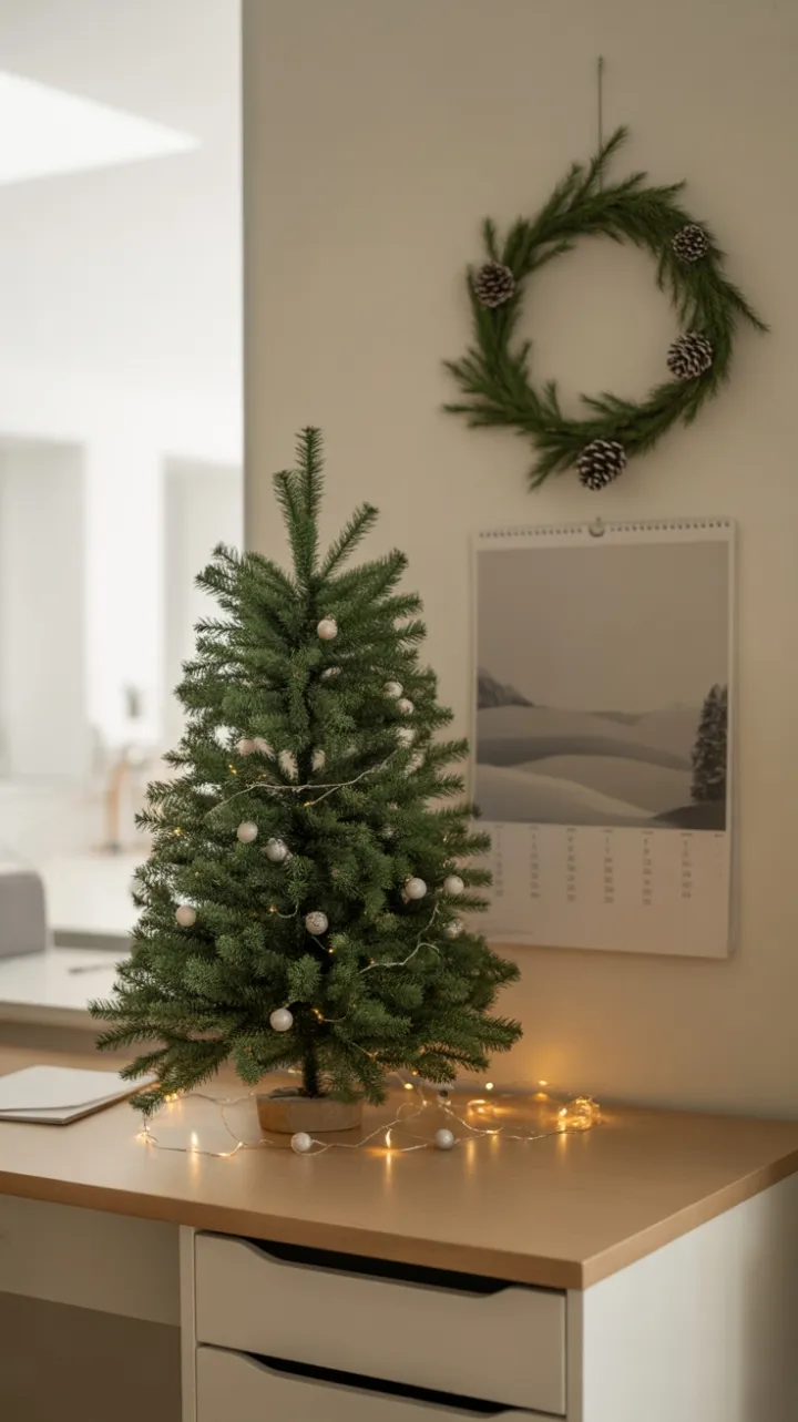 Serene Minimalist Christmas Desk with Silver Accents