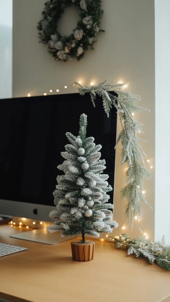 Serene Minimalist Christmas Desk Bathed in Soft Light