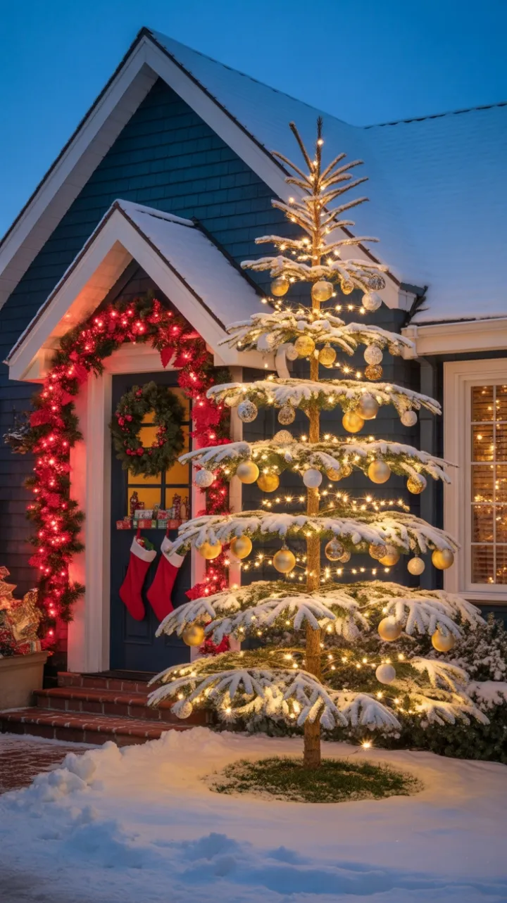 Twinkling Fir and Warmlight on a Snowy Christmas Eve