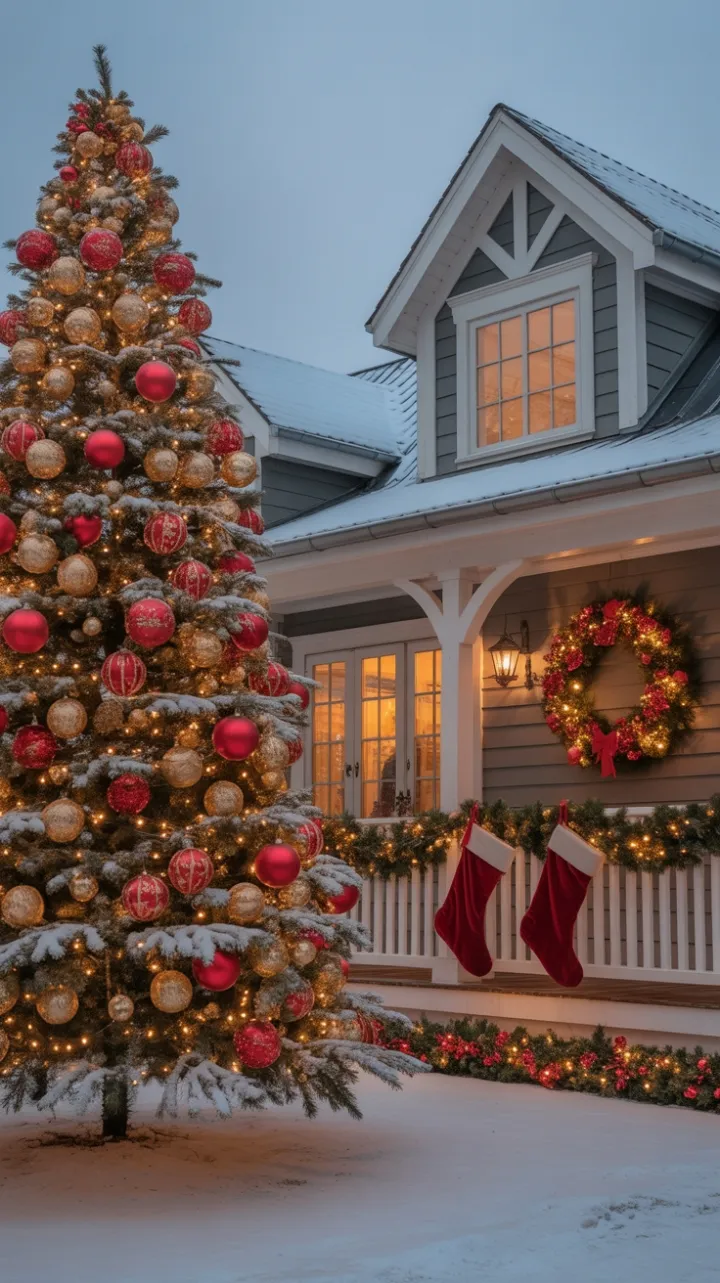 Snow-Kissed Suburban Home Wrapped in Warm Twinkling Lights