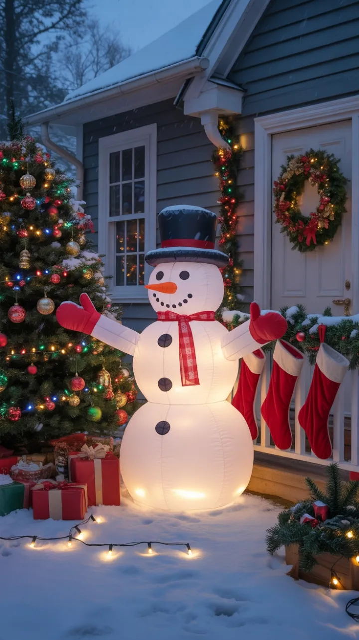 Snowy Porch of Twinkling Lights and Holiday Cheer