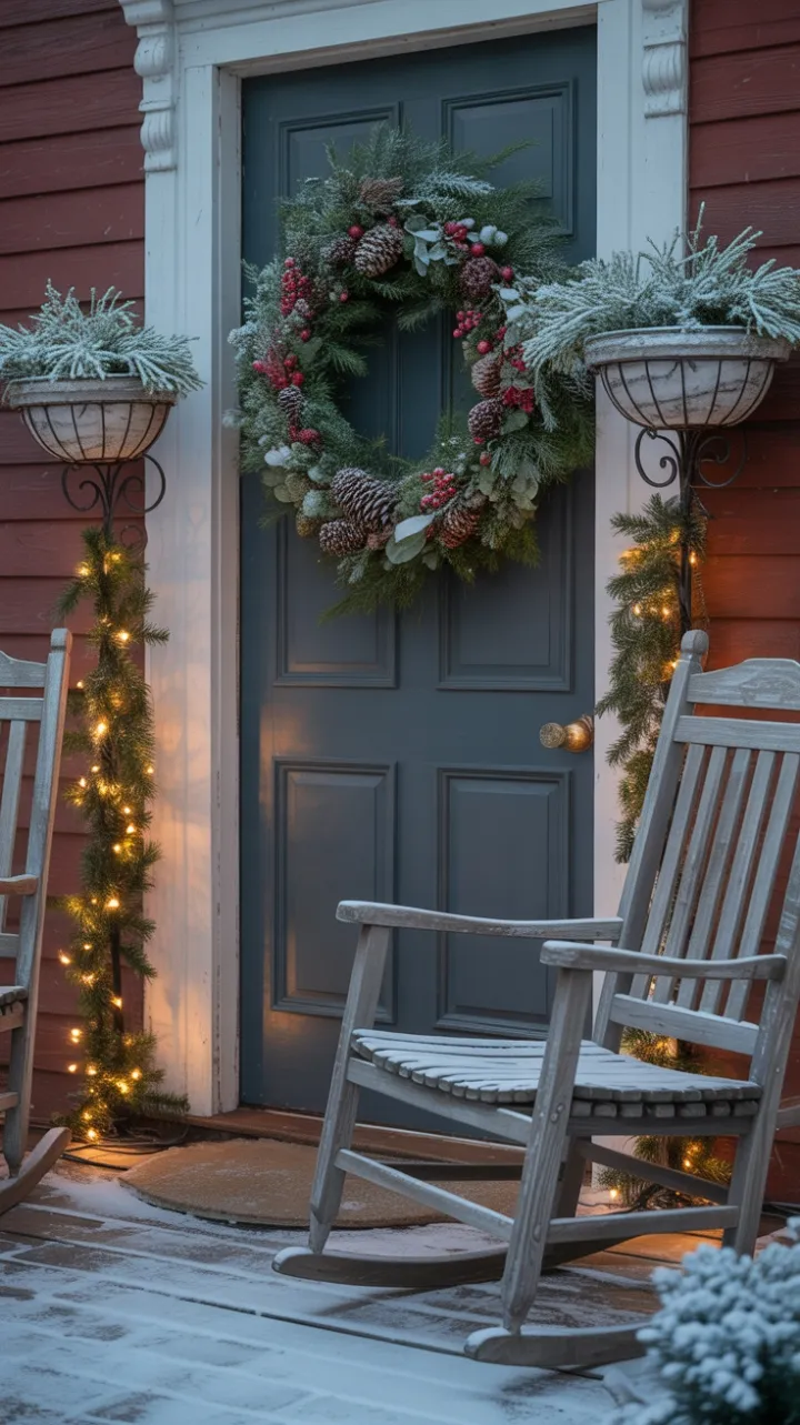 Snow-Kissed Porch Wrapped in Warm Holiday Glow