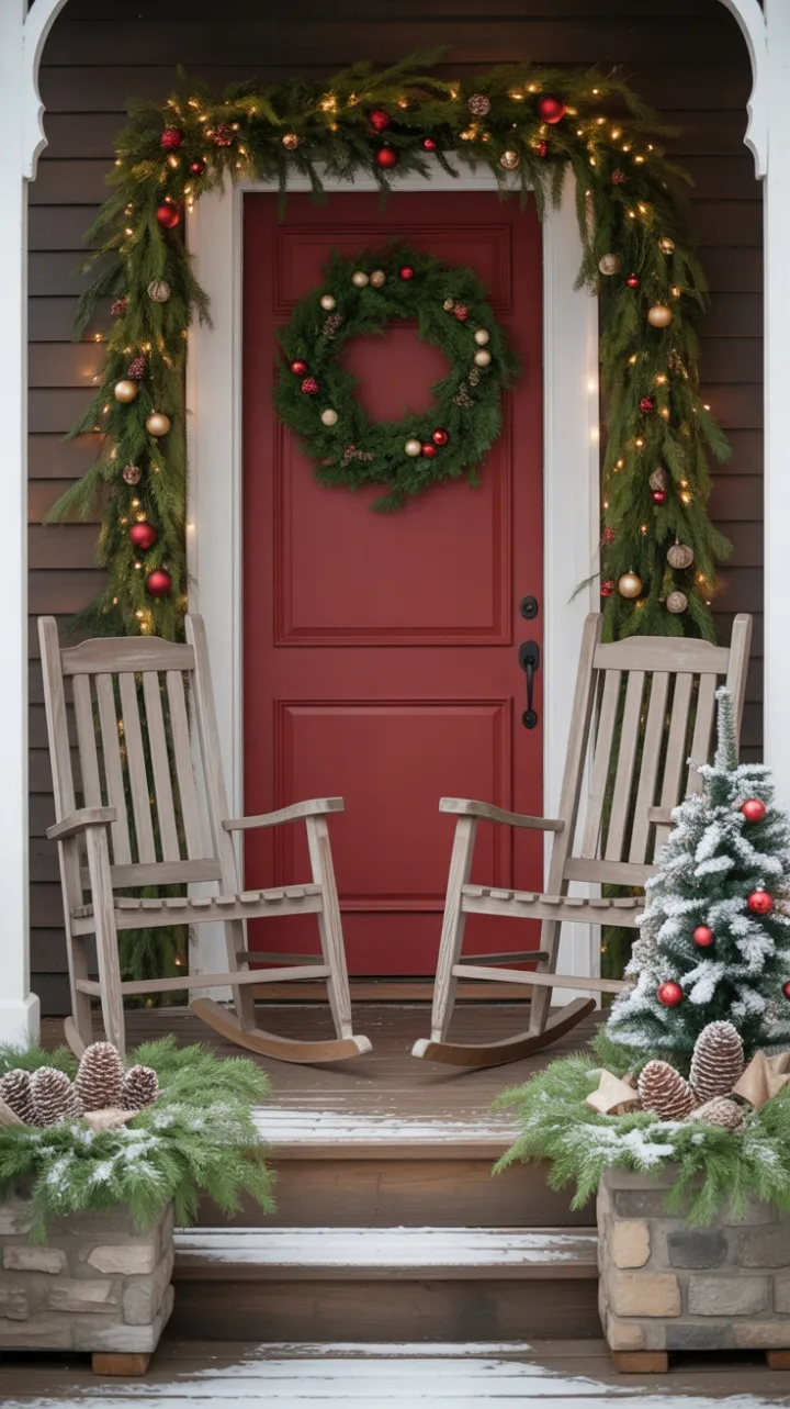 Warm Welcome at the Red Door – A Cozy Rustic Christmas Porch