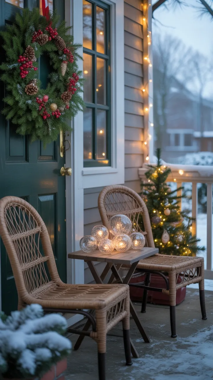 Snow-Kissed Welcome on a Cozy Christmas Porch