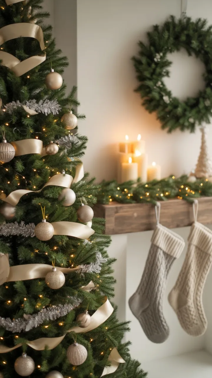 Softly Lit Neutral Christmas Hearth