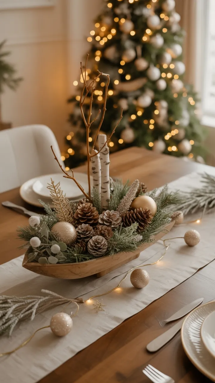 Frosted Eucalyptus and Birch Holiday Centerpiece for a Cozy Table