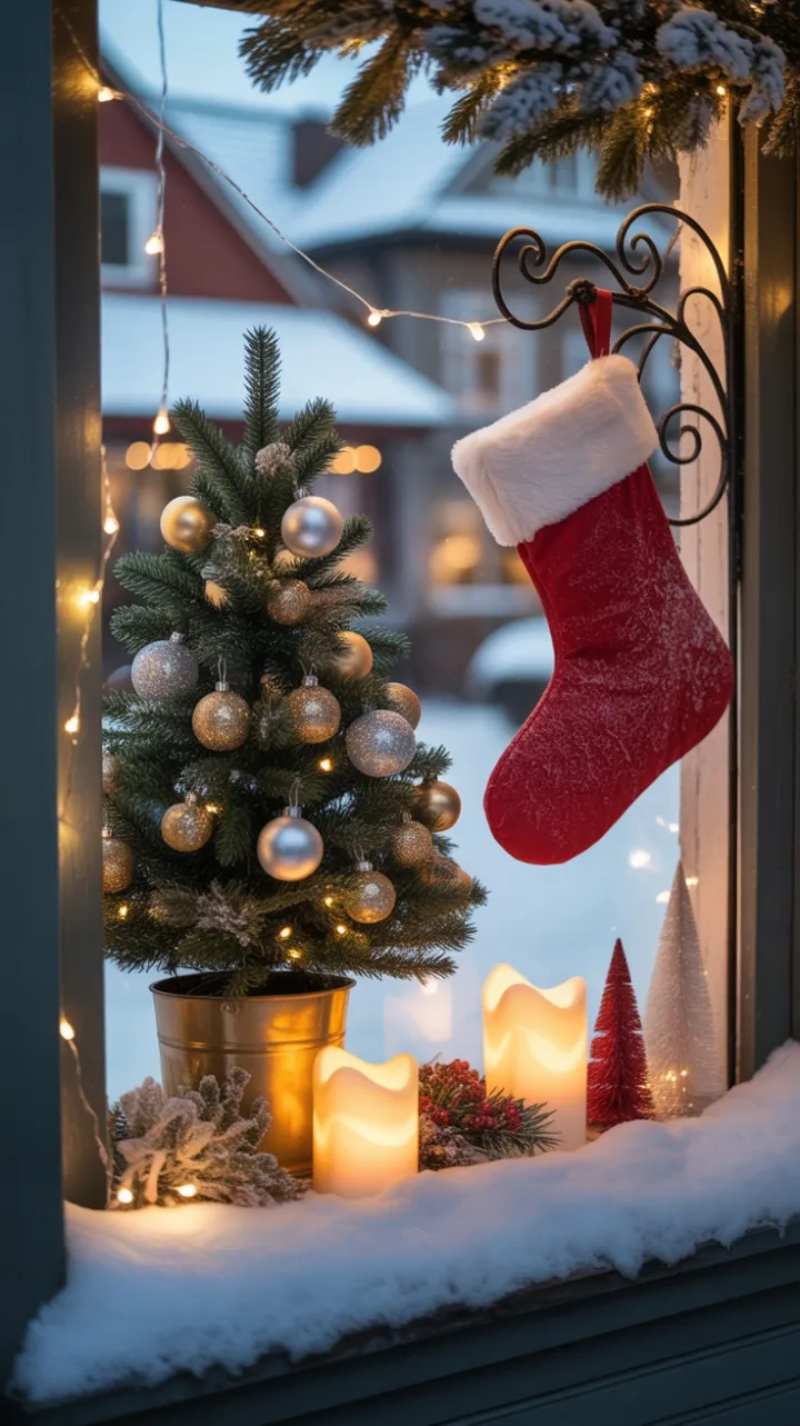 A Cozy Snow-Kissed Christmas Window Radiating Warmth and Wonder