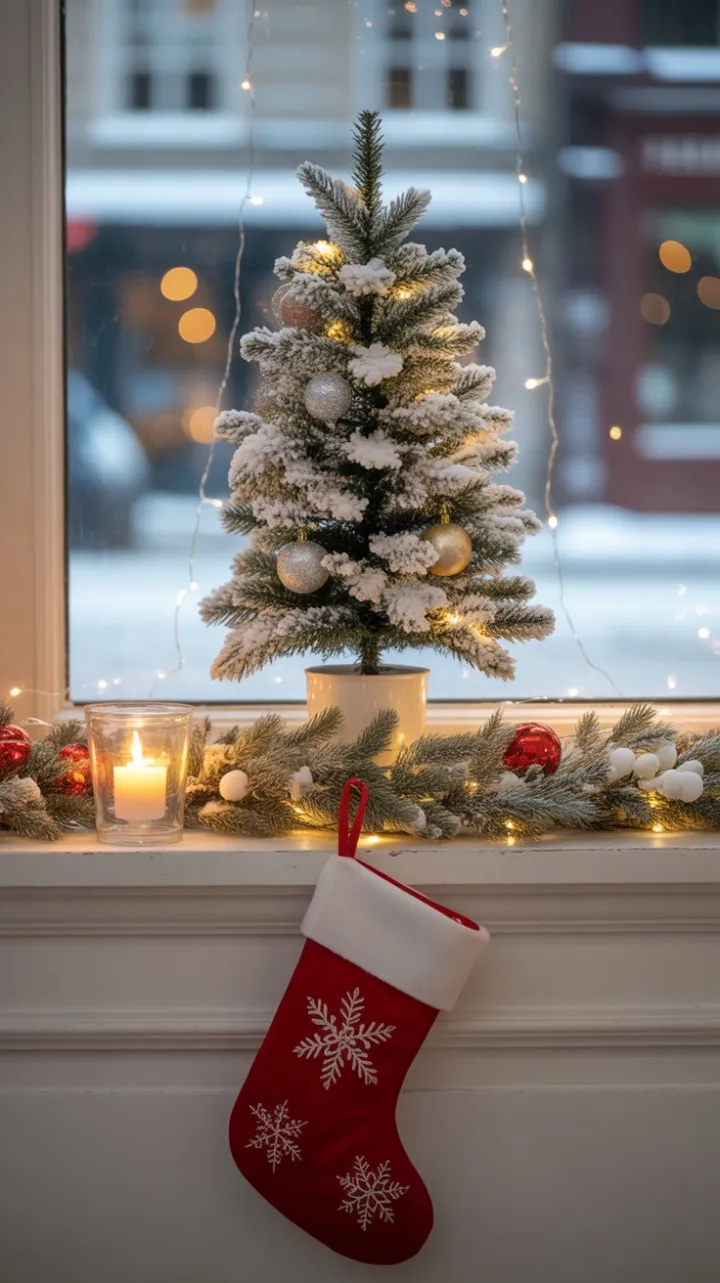 Warm Windowsill Glow on a Snowy Christmas Night