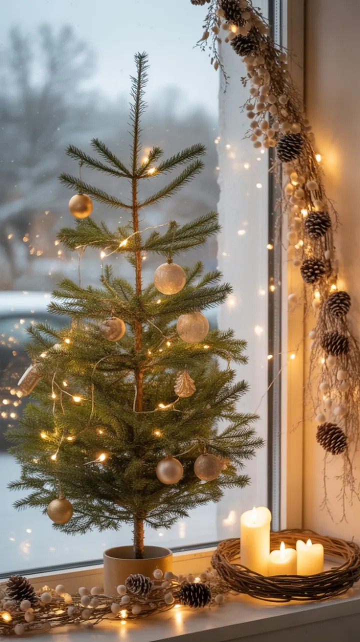 Snow-Kissed Window of Neutral Holiday Warmth