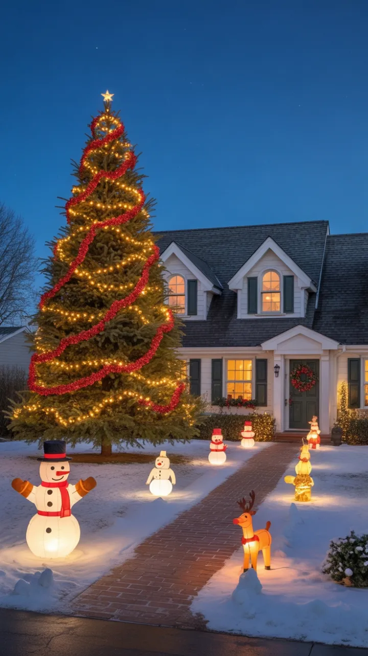 Twinkling Welcome on a Snow-Dusted Suburban Night