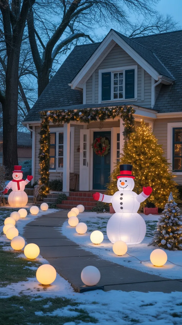 Twinkling Holiday Haven with Snowmen and Luminous Tree