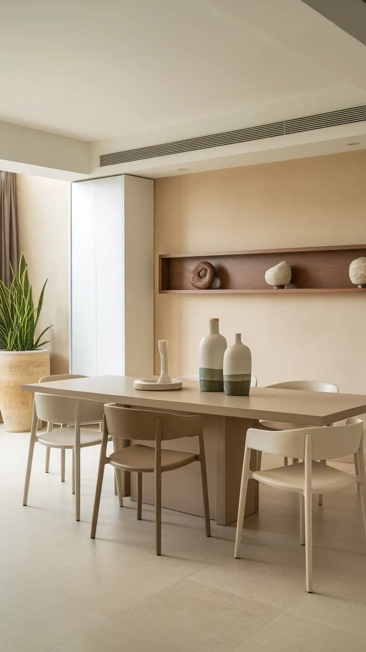 This modern dining room seamlessly blends understated elegance with inviting warmth, making it the perfect backdrop for cherished memories.