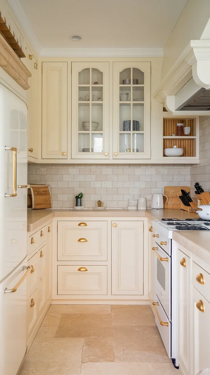 Featuring soft white and mussel kitchen cabinets, this kitchen blends beachy charm with contemporary design elements for a fresh, inviting atmosphere.