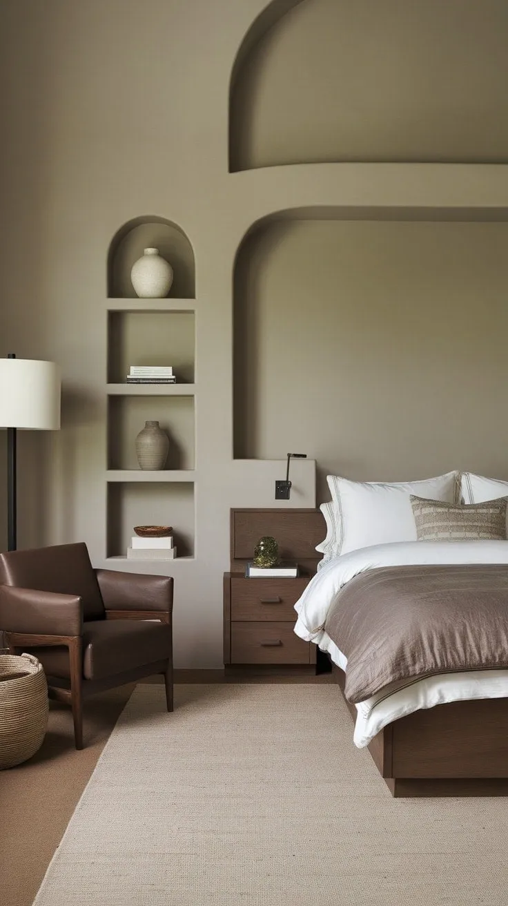 Experience tranquil slumber in a stylish master bedroom that blends calming neutrals, rich wood tones, and modern elegance for the ultimate sanctuary of comfort.