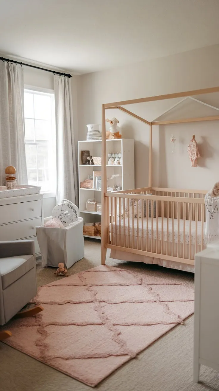 Neutral tones and natural textures combine to create a serene nursery, a perfect sanctuary for baby's first years. The simple elegance of the furniture and calming atmosphere promise sweet dreams and happy awakenings.