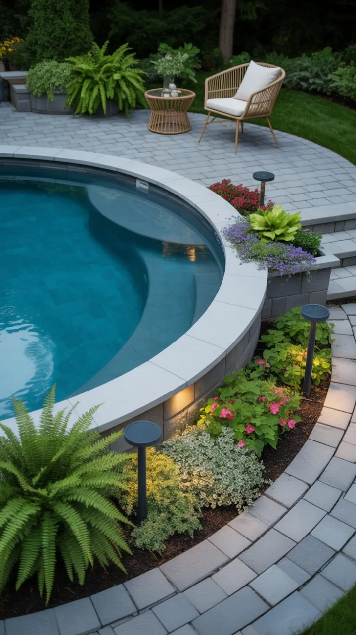 Lush Above-Ground Oasis with a Sparkling Turquoise Pool
