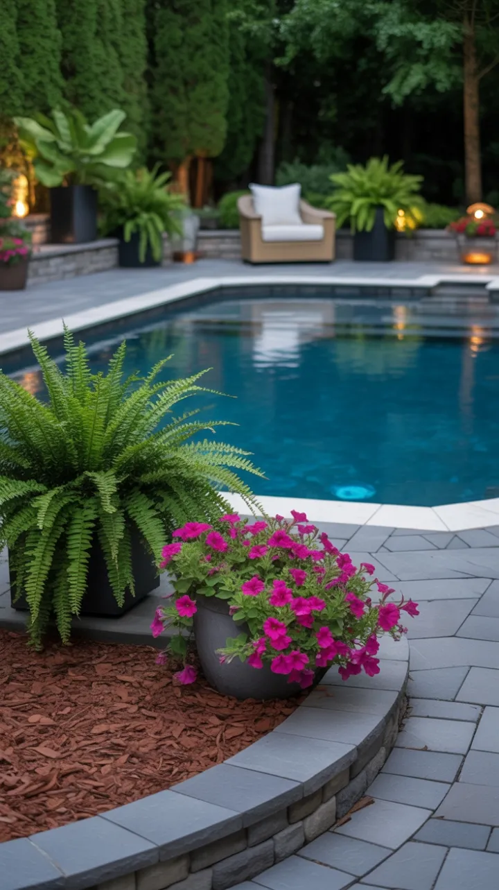 Lush Garden Oasis Around a Luxurious Above-Ground Pool