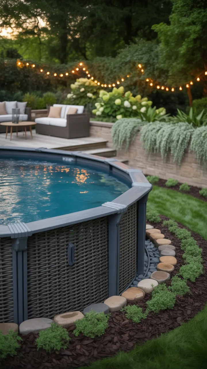 Golden Hour Garden Oasis with a Modern Above-Ground Pool