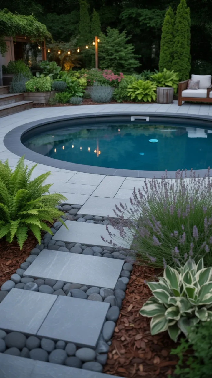 Luminous Garden Oasis with Sleek Above-Ground Pool