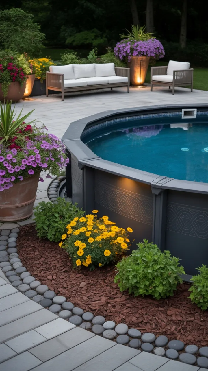 Elevated Poolside Oasis with Lush Gardens and Twilight Glow