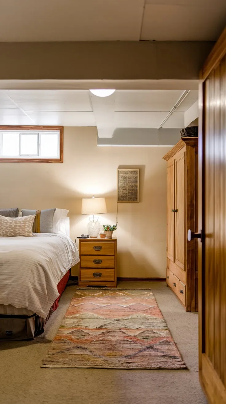 Cozy Basement Bedroom with Double Bed and Wardrobe