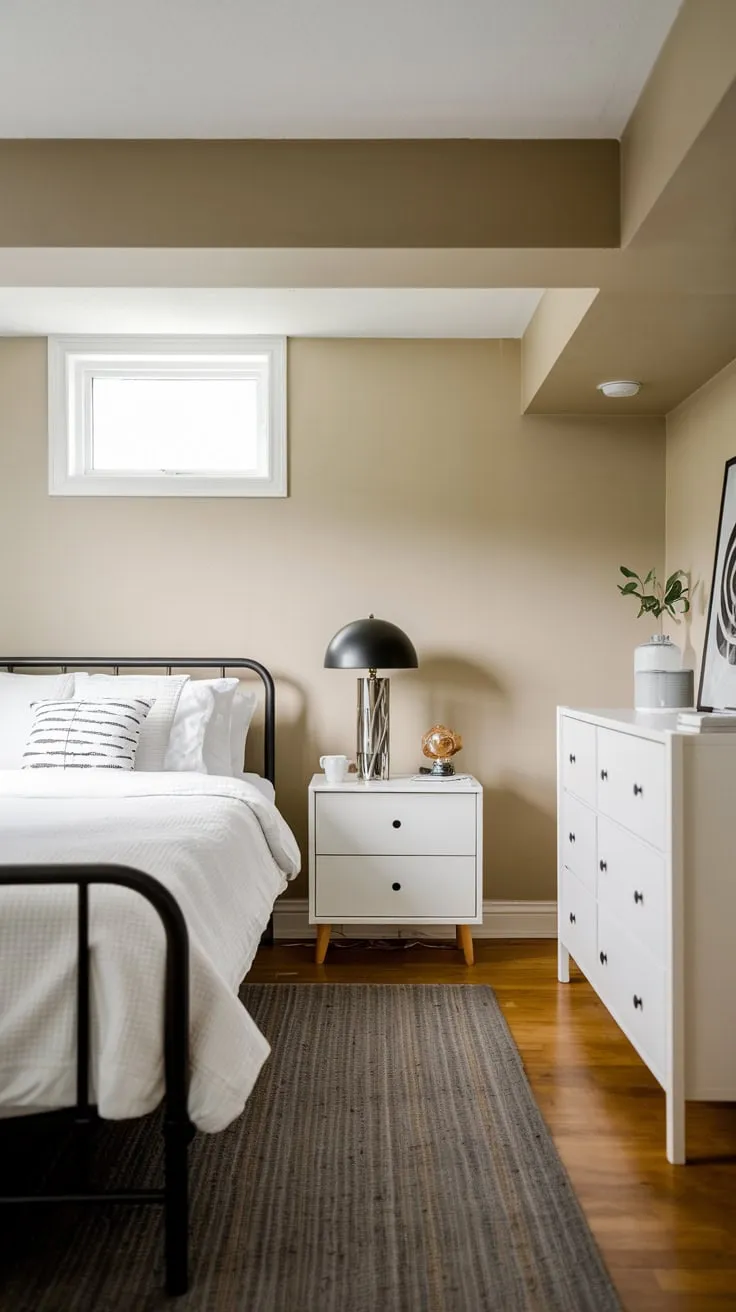 Cozy Basement Bedroom with Minimalist Decor and Comfort