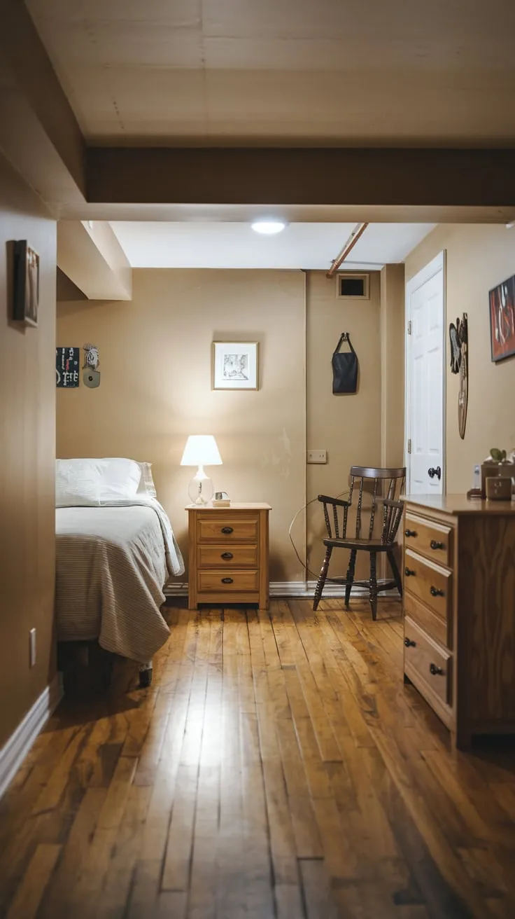 Cozy Basement Bedroom with Queen Bed and Decor