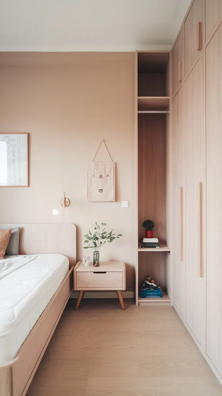 Light wood furniture and a minimalist aesthetic create a serene Nordic bedroom atmosphere