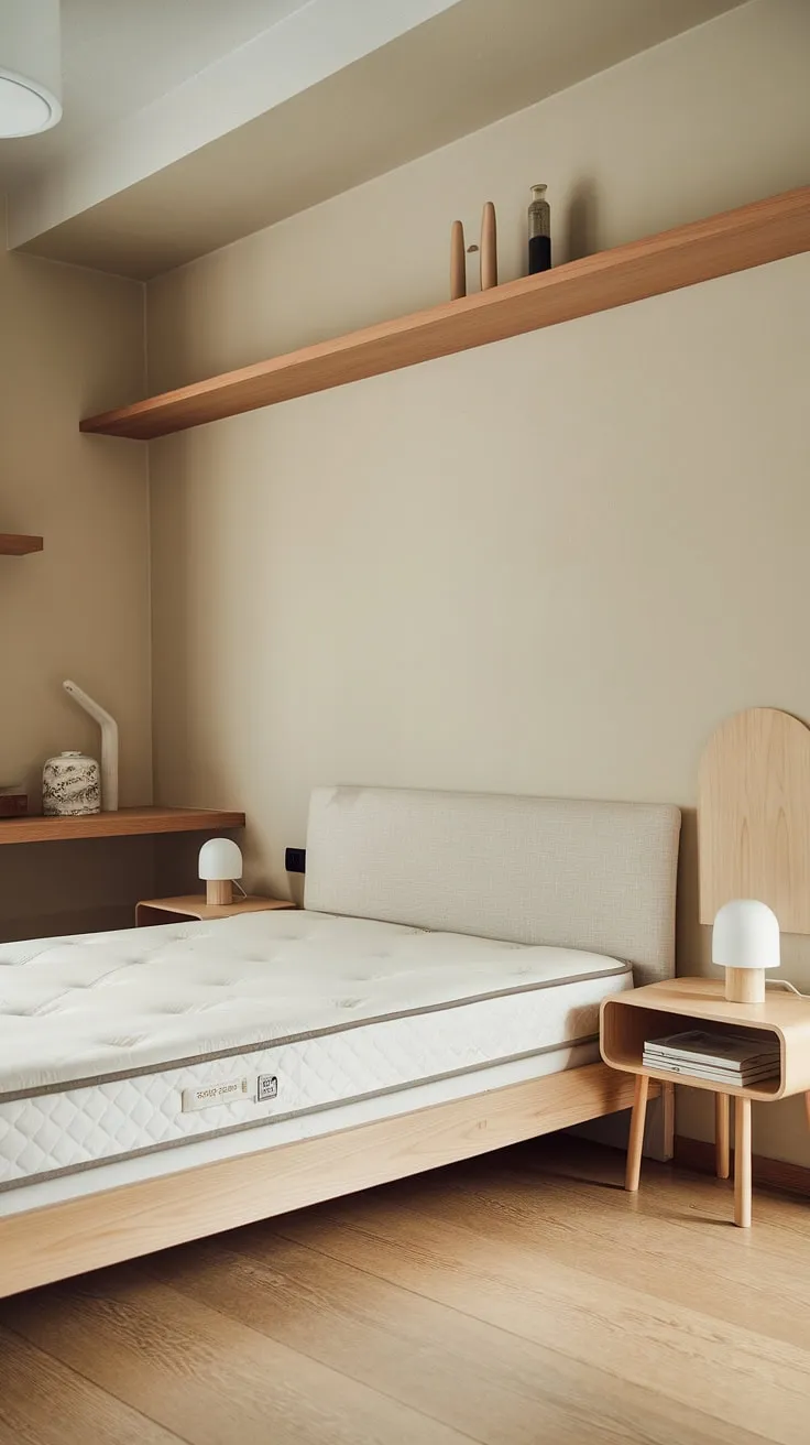 Elegant minimalism defines this Nordic bedroom's light wood and beige palette