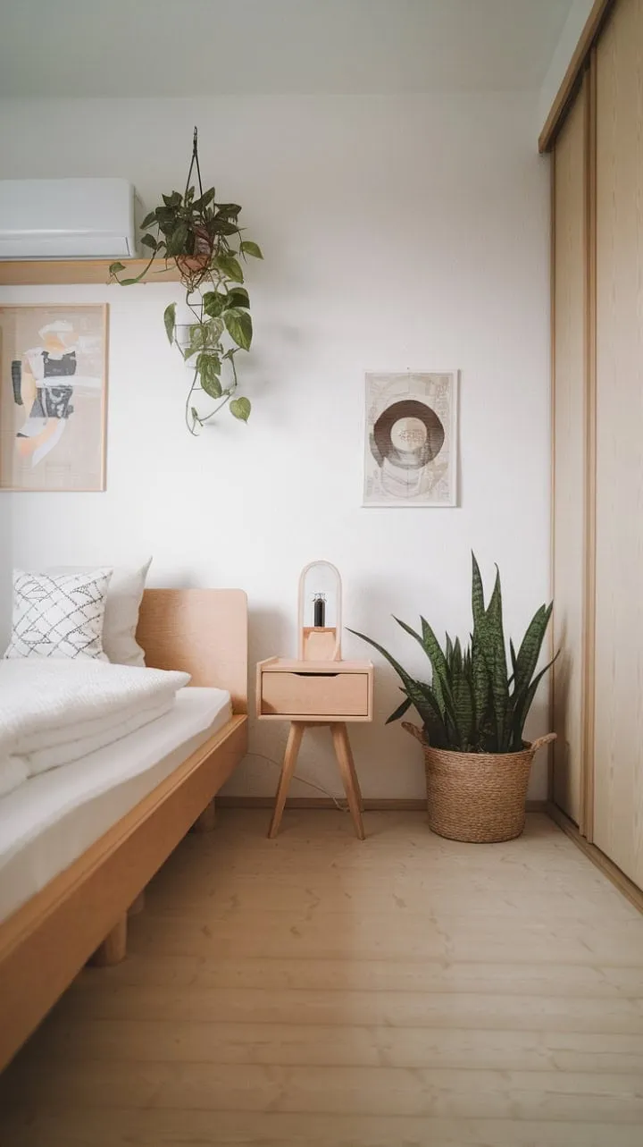 Bathed in sunlight, this minimalist Nordic bedroom exudes a calming serenity, making it an inviting sanctuary for rest and rejuvenation.