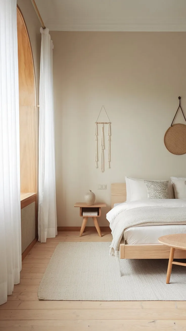 A light-filled Nordic bedroom showcases simple elegance through Scandinavian decor.