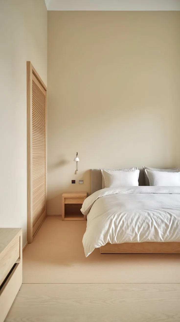 Light wood and minimalist furniture create a serene Nordic bedroom aesthetic