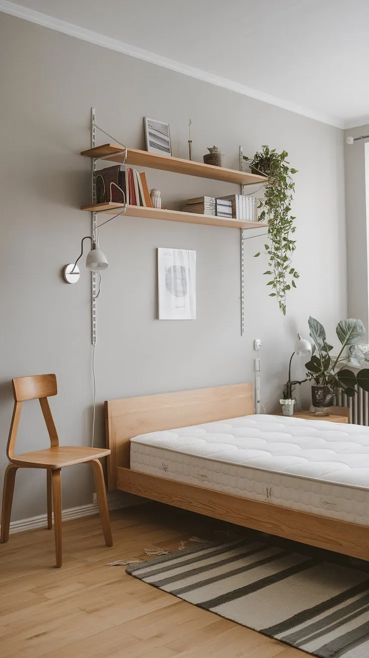 Serene Nordic minimalism defines this bedroom's light-filled aesthetic