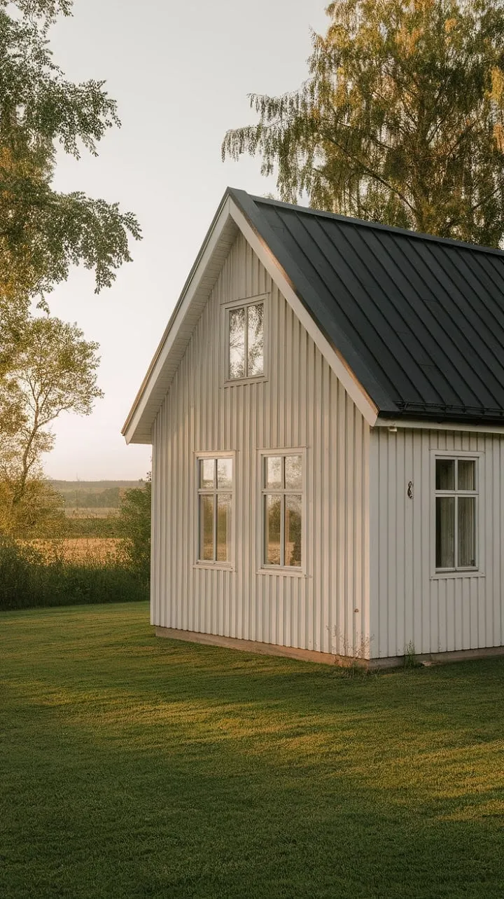 Nestled in a serene Nordic landscape, this charming off-white house radiates simple elegance, offering a tranquil escape from the everyday hustle.