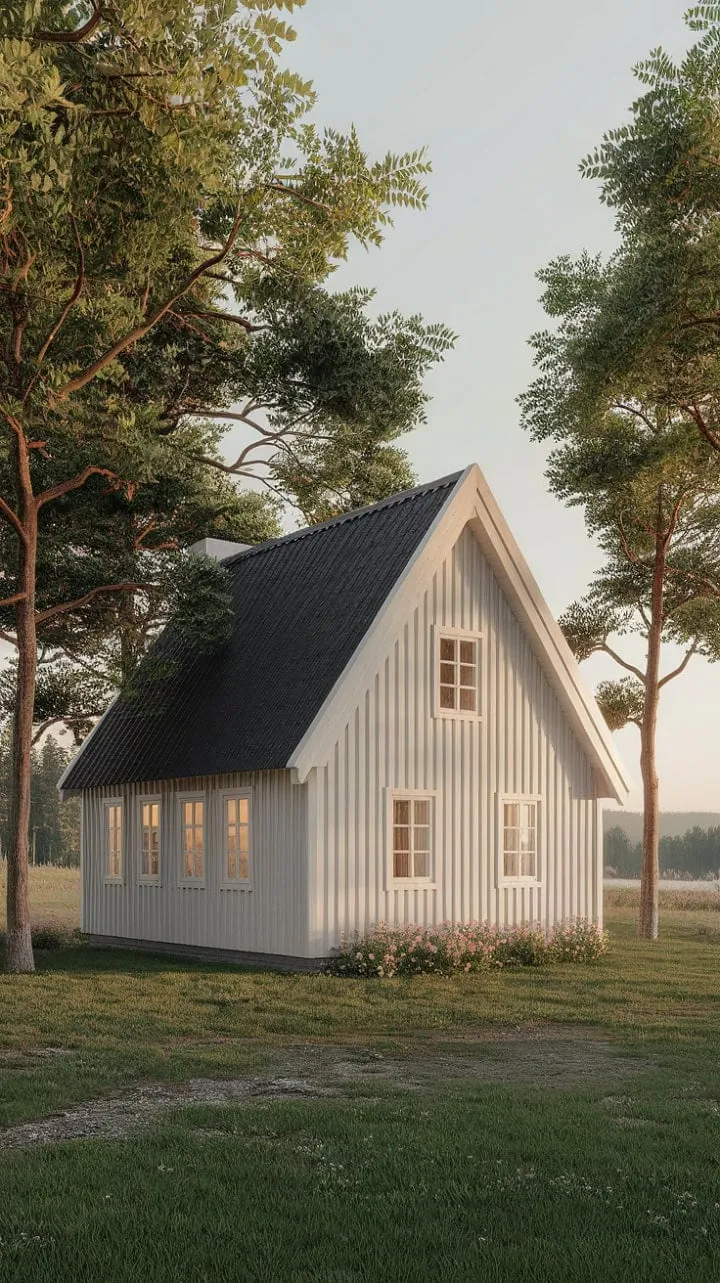 In this Nordic sanctuary, soft light dances on off-white walls, while the fragrant embrace of pine and wildflowers creates a serene retreat where worries dissolve.