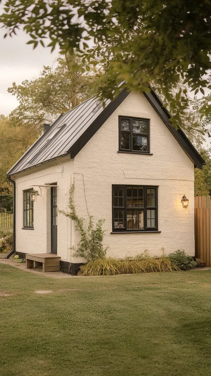 A charming Nordic-style cottage, nestled in nature, exudes warmth and tranquility.